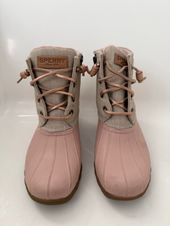 SPERRY Saltwater Canvas Rose/Oat Rain Snow Boots Sz 6 - Picture 4 of 15